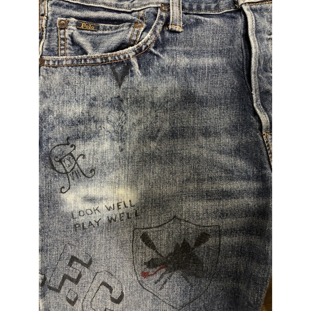 Polo Ralph Lauren Sullivan Slim Graphic Denim Shorts Men 33 Distressed Y2K Rare - Picture 4 of 14